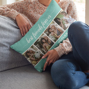 Coussin Rectangle Collage photo d'amies pour toujours en calligraphi