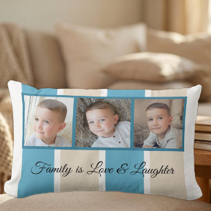 Coussin Rectangle Collage photo familial rayé crème et blanc