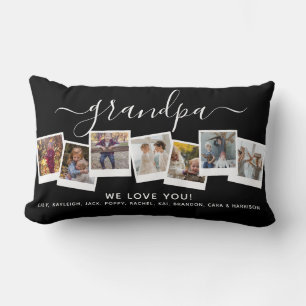 Coussin Rectangle Collage photo grand-père élégant personnalisé noir