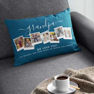 Coussin Rectangle Collage photo personnalisé élégant Grand-père Bleu