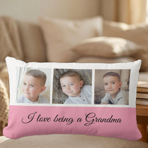 Coussin Rectangle Collage photo rose et blanc pour grand-mère