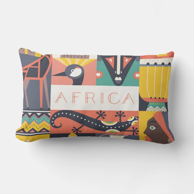 Coussin Rectangle Collage symbolique africain d'art (Recto)