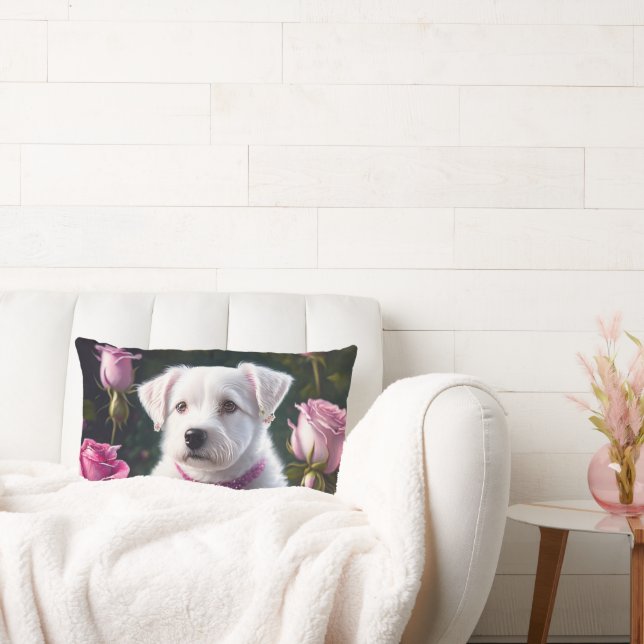 Coussin Rectangle Collection Petit Chien Et Rose (Canapé)