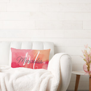 Coussin Rectangle Colorant Abstrait rose Personnalisé Monogramme Nom