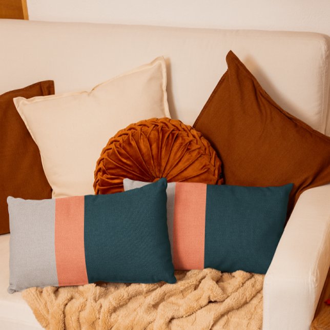 Coussin Rectangle Colorbloc gris de corail de la Marine (Créateur téléchargé)