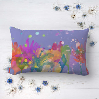 Coussin Rectangle Colorful Watercolor Flowers on Blue