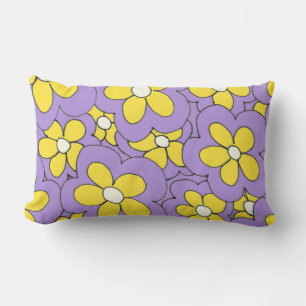 Coussin Rectangle Conception à la main de fleurs violettes et jaunes