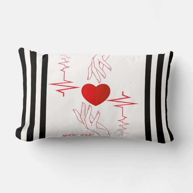 Coussin Rectangle Conception de battement de cœur "Vous êtes à moi" (Recto)