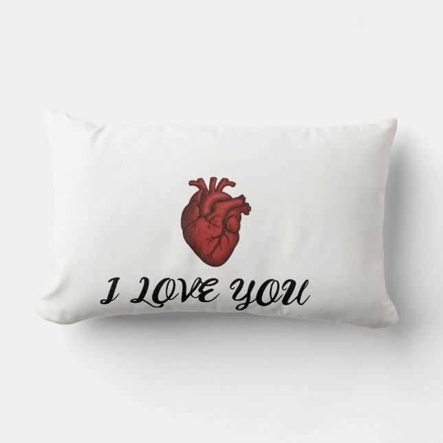 Coussin Rectangle Conception de cœur anatomique « JE T'AIME » (Recto)