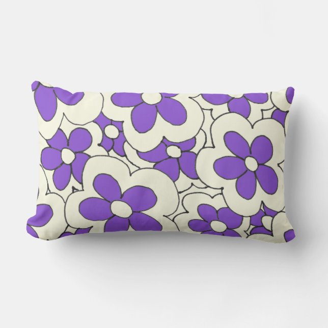 Coussin Rectangle Conception de fleurs mauve et crème dessinée à la  (Recto)