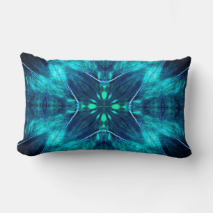 Coussin Rectangle Conception de fractale abstraite Bloom Aqua et Ble