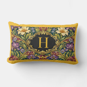 Coussin Rectangle Conception florale élégante en monogramme vintage