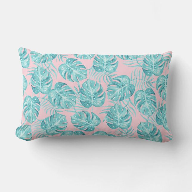 Coussin Rectangle Congé turquoise rose tropical de monstre (Recto)