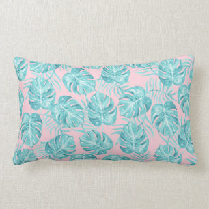 Coussin Rectangle Congé turquoise rose tropical de monstre