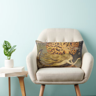 Coussin Rectangle Conte de fées vintage, petite sirène dans le corai