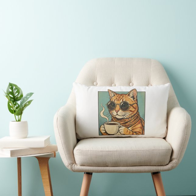 Coussin Rectangle Cool Cat Coffee Retro Style Design for Cat Lovers (Chaise)