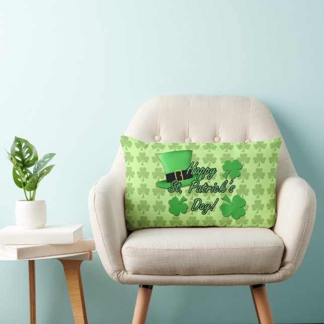 Coussin Rectangle Cool fun Green top hat Shamrocks Patricks Day (Chaise)