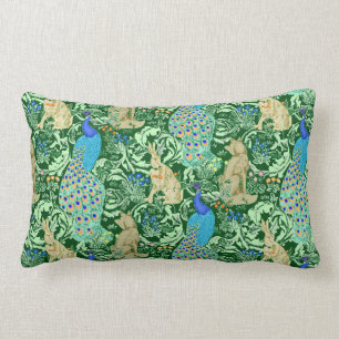 Coussin Rectangle Copie de paon de Nouveau d'art, bleu de cobalt et
