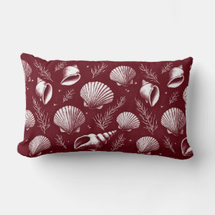 Coussin Rectangle Coquillages et algues à Maroon et Blanc