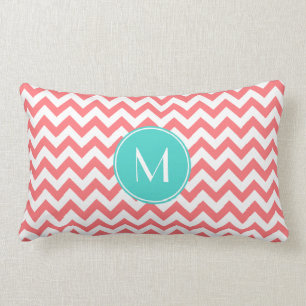 Coussin Rectangle Corail de zigzag et monogramme de coutume d'Aqua