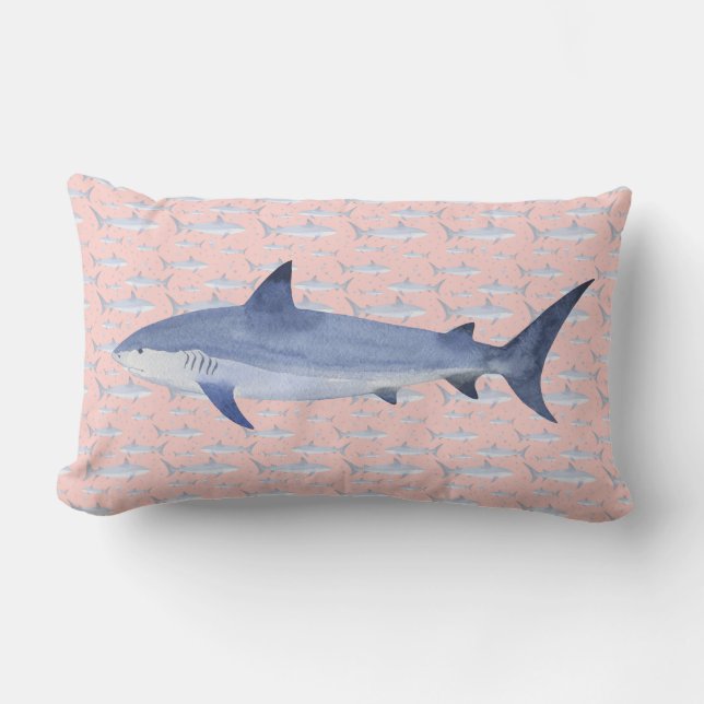 Coussin Rectangle Corail et bleu Aquarelle Monogramme Requin Imprime (Recto)