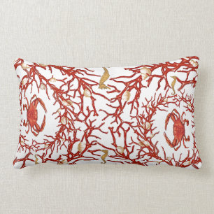 Coussin Rectangle Corail rouge, crabes, et hippocampes