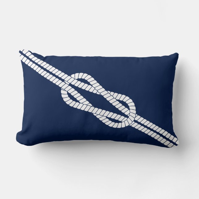 Coussin Rectangle Corde nautique, Bleu et Blanc, Voile (Recto)