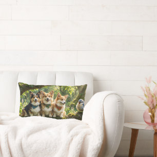 Coussin Rectangle Corgis et oiseau
