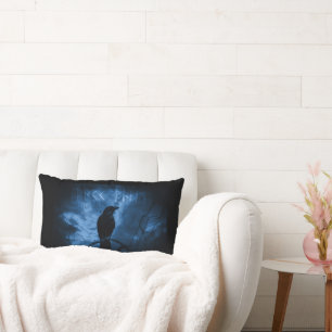 Coussin Rectangle Corneille noire avec runes style gothique foncé