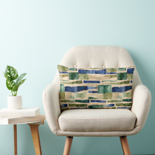 Coussin Rectangle Correctifs d'aquarelle bleu vert