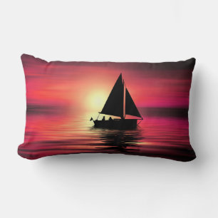 Coussin Rectangle Coucher de soleil, Bateau à voile dans la mer-3918