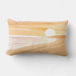 Coussin Rectangle Coucher de soleil sur la plage aquarelle Beau ja