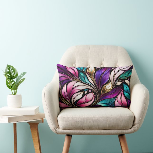 Coussin Rectangle Couleur rose florale et feuille en verre (Chaise)
