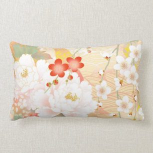 Coussin Rectangle Couleurs douces florales japonaises d'accent