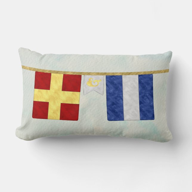 Coussin Rectangle Couples d'aquarelle Monogramme Signal maritime Dra (Recto)