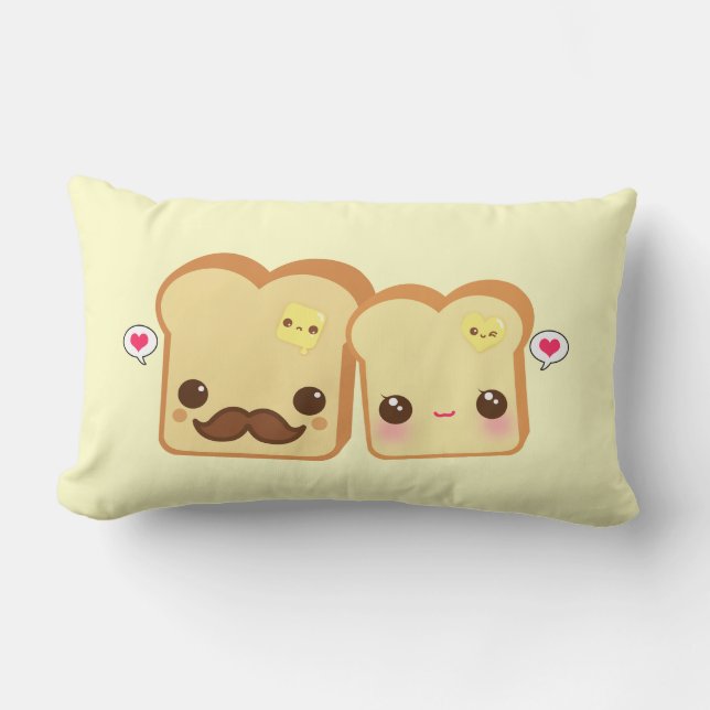 Coussin Rectangle Couples mignons de pains grillés de Kawaii (Recto)