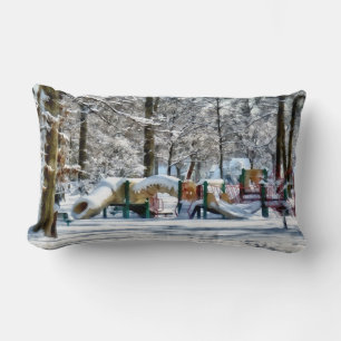 Coussin Rectangle Cour de récréation hivernale