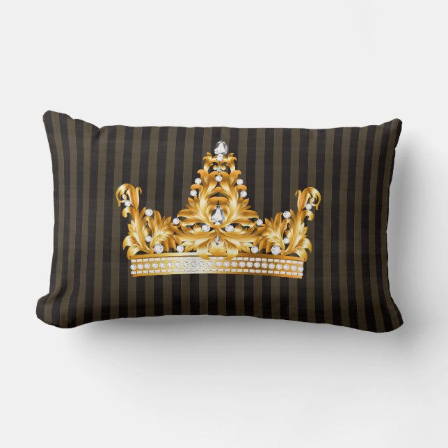 Coussin Rectangle Couronne d'oreiller, or, brun, moutarde, rayures,  (Recto)