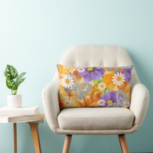 Coussin Rectangle Coussin, Couleurs d'automne avec papillon argenté