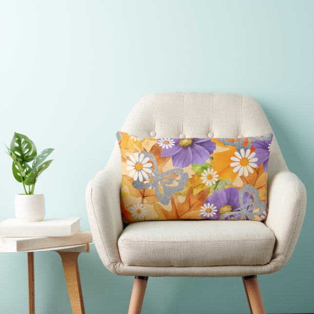 Coussin Rectangle Coussin, Couleurs d'automne avec papillon argenté (Chaise)