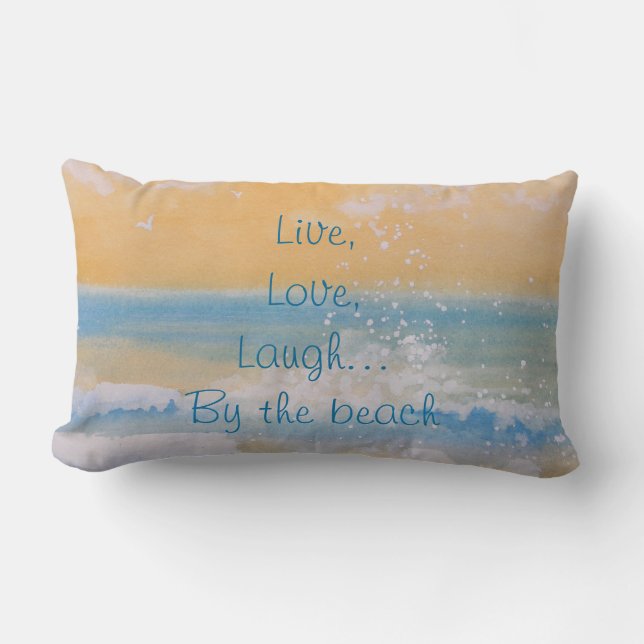 Coussin Rectangle Coussin-Vivant, aimez, riez… par la plage…. (Recto)