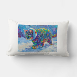 Coussin Rectangle Couverture de chat dans la neige portant un casque