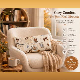 Coussin Rectangle Couverture jetée Café & Livres Automne Confortable