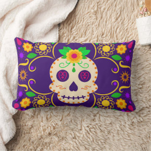 Coussin Rectangle Crâne avec Fleurs Día de los Muertos Jeter oreille