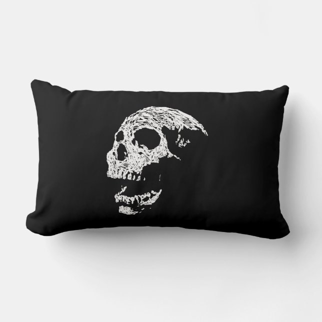 Coussin Rectangle Crâne dans le blanc sur le noir (Recto)