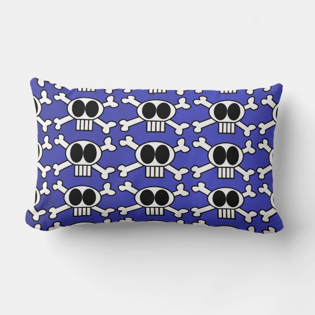 Coussin Rectangle Crâne mignon et os croisés avec grands yeux noirs (Recto)
