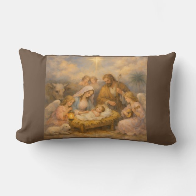 Coussin Rectangle Crèche avec des anges (Recto)