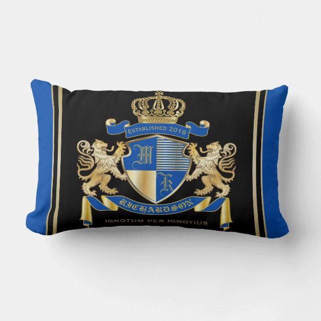Coussin Rectangle Créez votre propre manteau d'emblème bleu de lion (Recto)