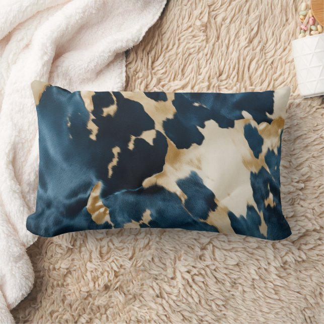 Coussin Rectangle Crème d'or bleu cowhide (Couverture)