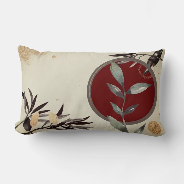 Coussin Rectangle Crème et aquarelle Bourgogne Design botanique (Recto)